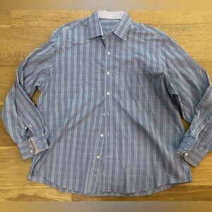 J Hillburn Tessitura Monti Men's Navy Blue Plaid Button-Up Shirt 17.5 EUC